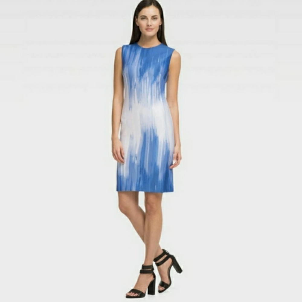 NWOT - DKNY black, grey and white watercolor scuba dress.
